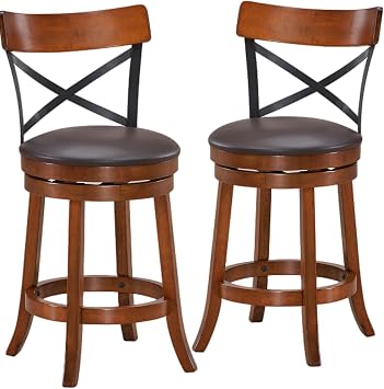 ERGOMASTER Swivel Bar-Stools Rubber Counter Height Barstool 24 Inch Seat Height Bar Chair Cappuccino X Open Back Heavy Duty for Kithcen Dining Bar 24 Inches, Set of 2