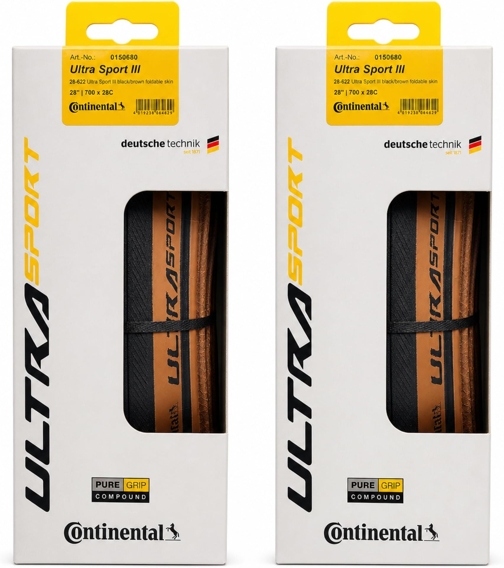 Ultra Sport III - Black/Brown - Road Bike Tire | Versatile Road Tire with Modern Tread Design - E25 Ebike Rated - PureGrip, 2 Pack