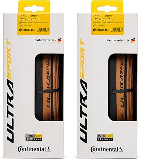 Continental Ultra Sport III - Black/Brown - Road Bike Tire | Versatile Road Tire with Modern Tread Design - E25 Ebike Rated - PureGrip, 2 Pack
