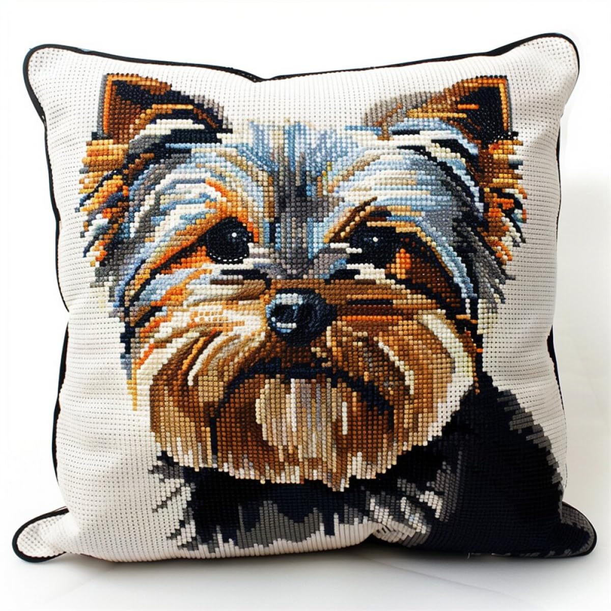 MAFANG 11CT Embroidery Kit Pillowcase Yorkshire Terrier Animal Cross Stitch Kits for Adults Embroidery Kits DIY Needlework Pillow Kits Home Decoration A 45x45cm