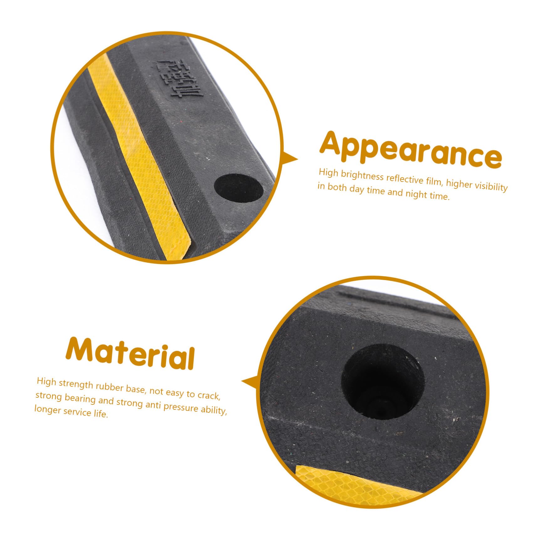 Tope de Coche Reforzado de Goma 480x130x80 Mm Cinta Reflectante para Garaje Estacionamiento Seguro Accesorios para Vehículos Uso Industrial y Comercial