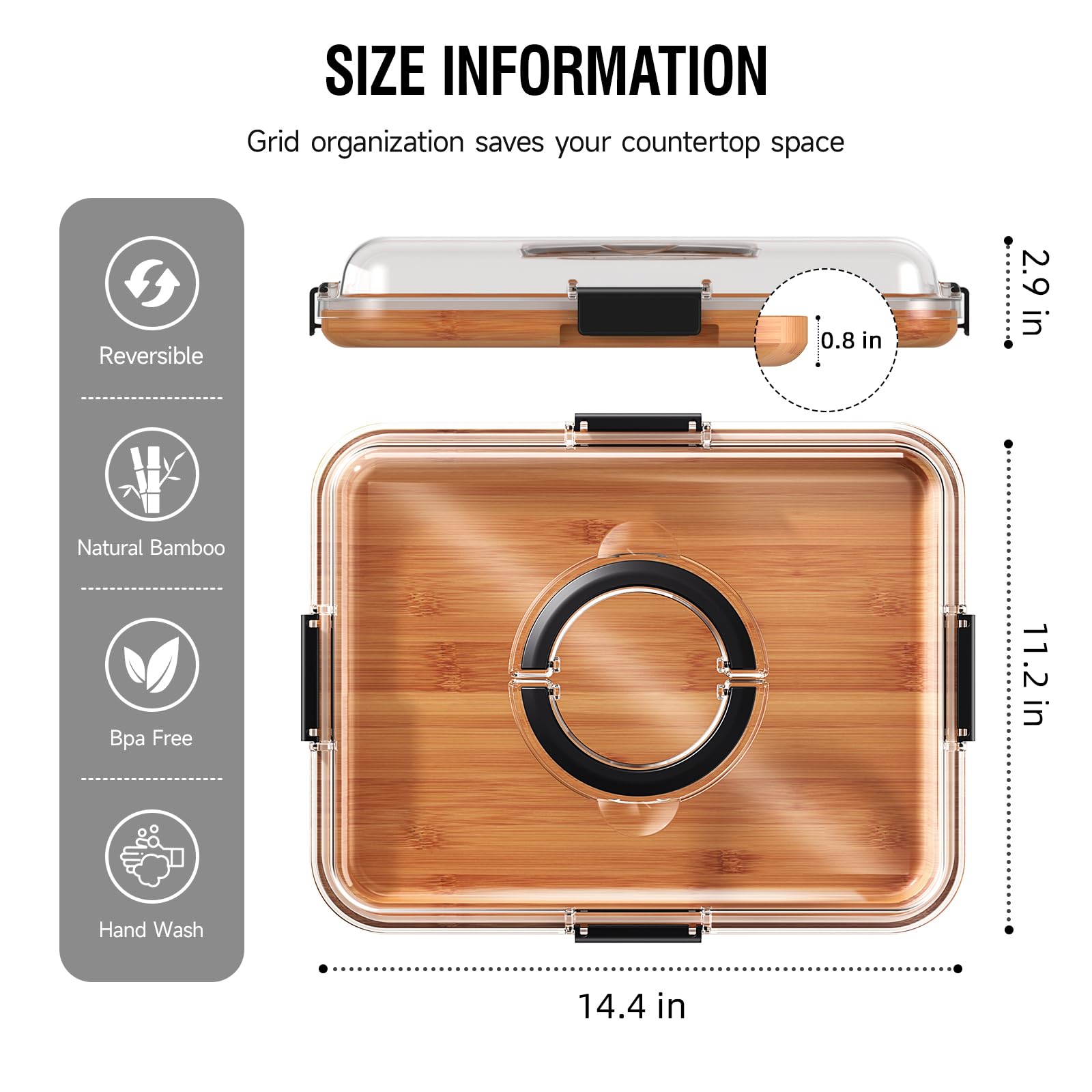 Renmxj Planche à charcuterie avec couvercle transparent, planche à fromage portable pour cuisine, cadeau de pendaison de crémaillère, cadeau de coupe du monde (noir, 1 compartiment)