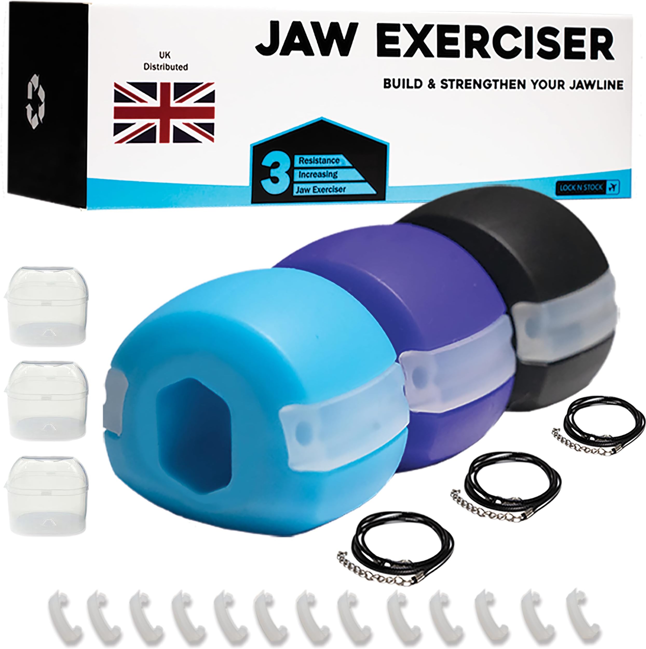 Jaw Trainer, Jaw Trainer, 3 Resistance Levels, Build and Chisel Jaw, 12 Extra Biting Strips, 3 Necklaces