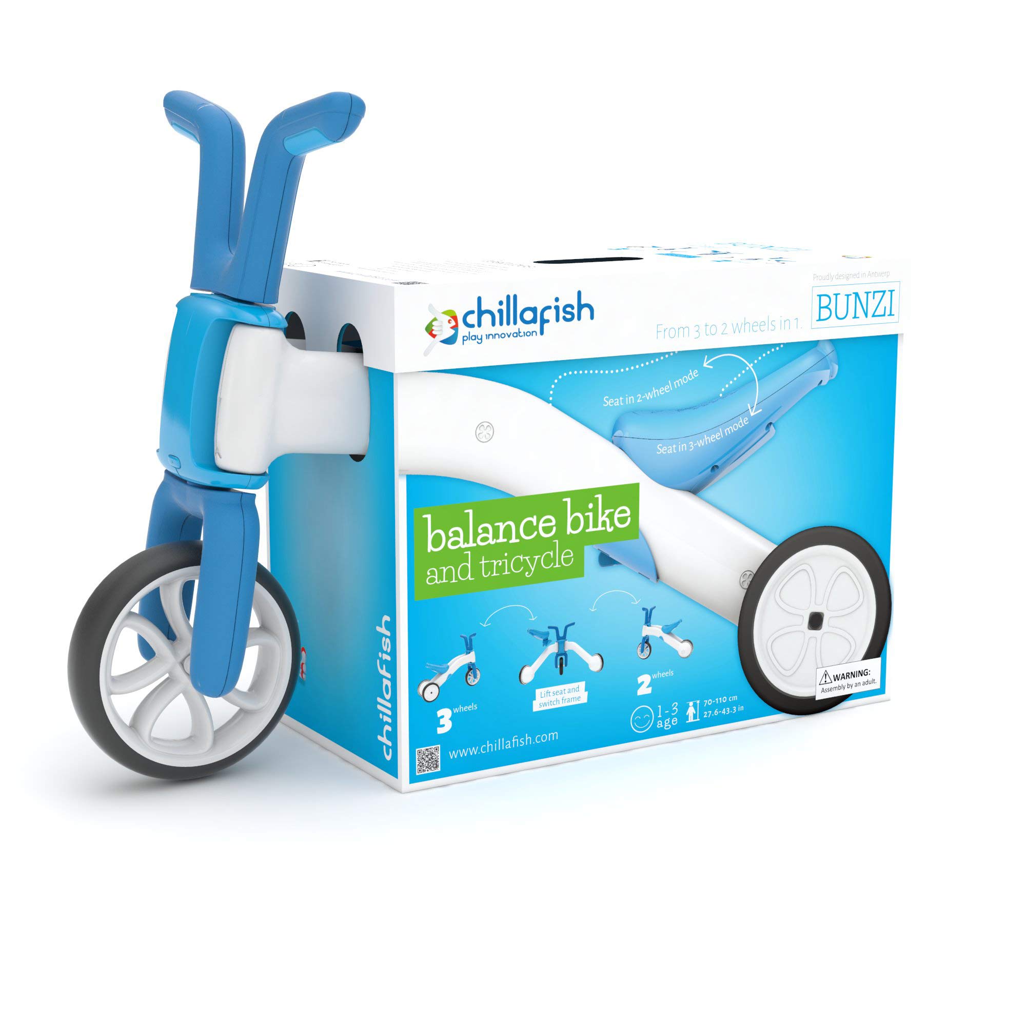 Chillafish Bunzi: Porteur bebe convertible en draisienne, trotteur évolutif 2 en 1 avec siège ajustable pour enfants de 1 à 3 ans, roues silencieuses pour jouer à l’intérieur et l’extérieur, bleu