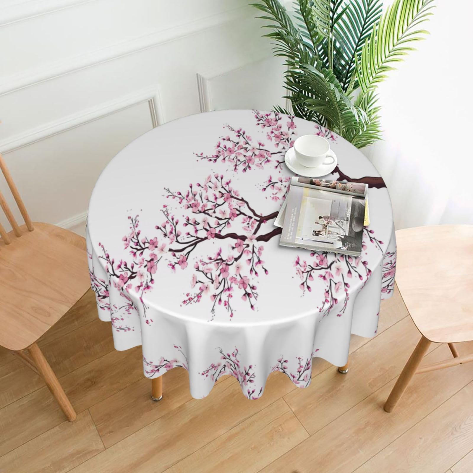 hhxvcv Cherry Blossoms Tree Round Tablecloth – Dining Table Cover