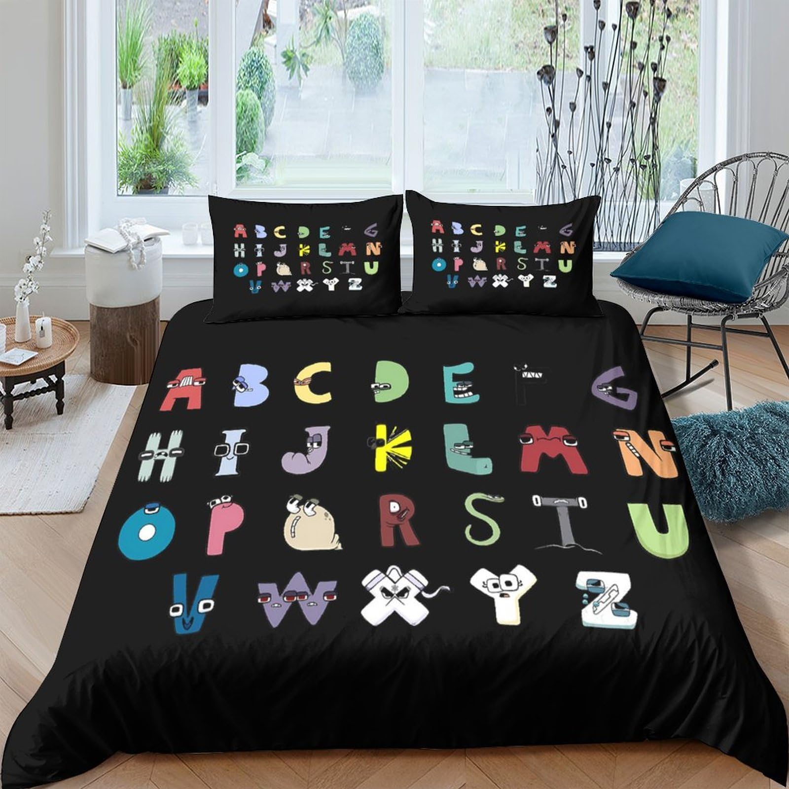 Ctjqhvkz Style-4 3D Printed Alphabet Art Fitted Sheet Microfiber Black Cartoon Letter Mattress Cover For Bedroom Dorm Decor Single（135X200cm）