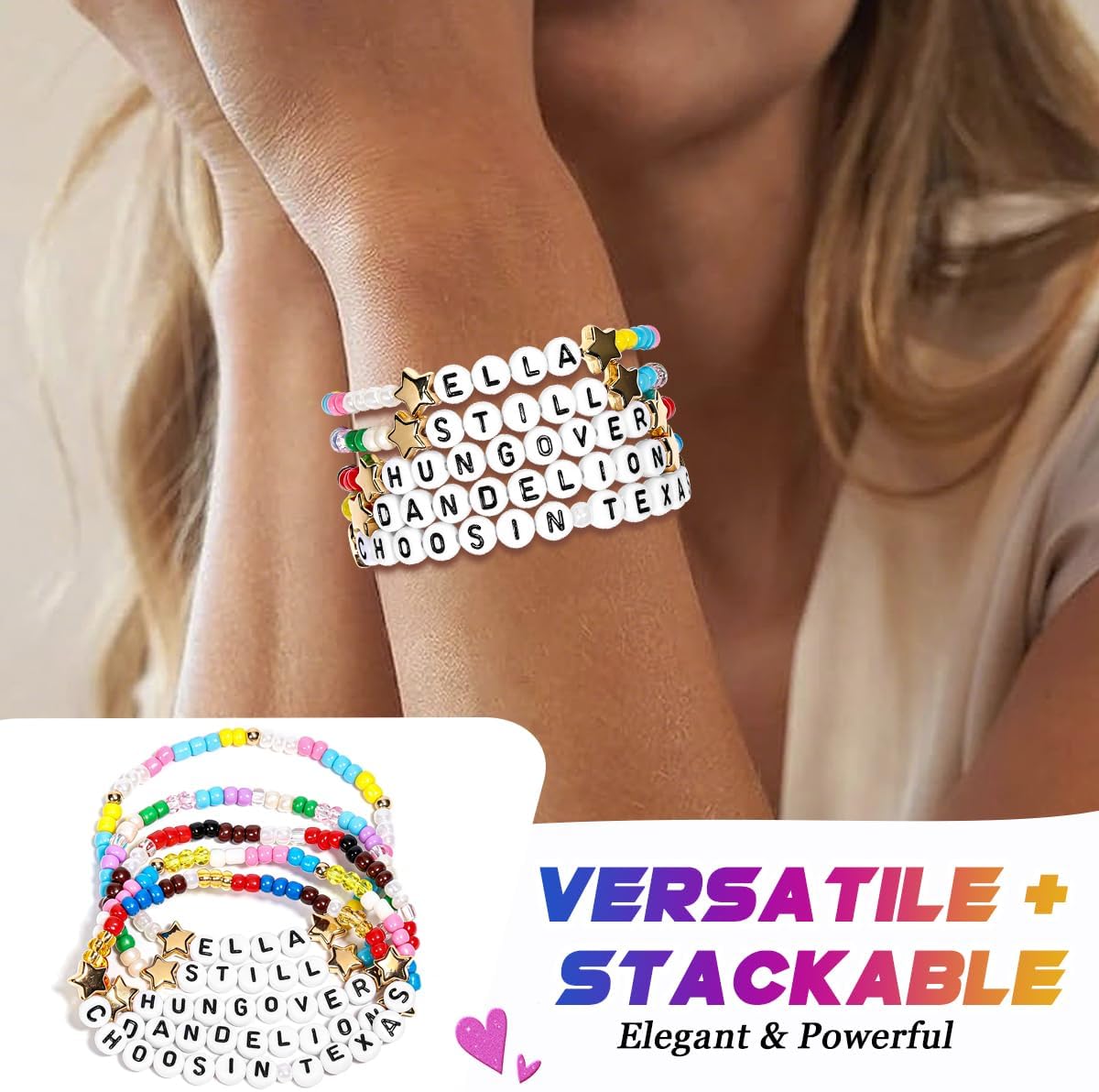 AICase for Ella langley Merch Gifts Inspired Bracelets 5 Pcs Stackable | Stretch Beaded Friendship Bracelets Concert Outfit Vinyl Poster Sticker Jersey Merchandise Gifts for Fans Birthday