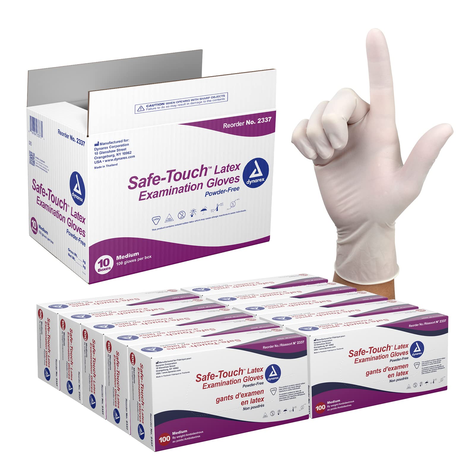 Safe-Touch Disposable Latex Exam Gloves, Powder-Free - Healthcare, Corrections/Law Enforcement, Salon/Spa - Bisque, Medium, 1 Case - 10 Boxes of 100 Gloves