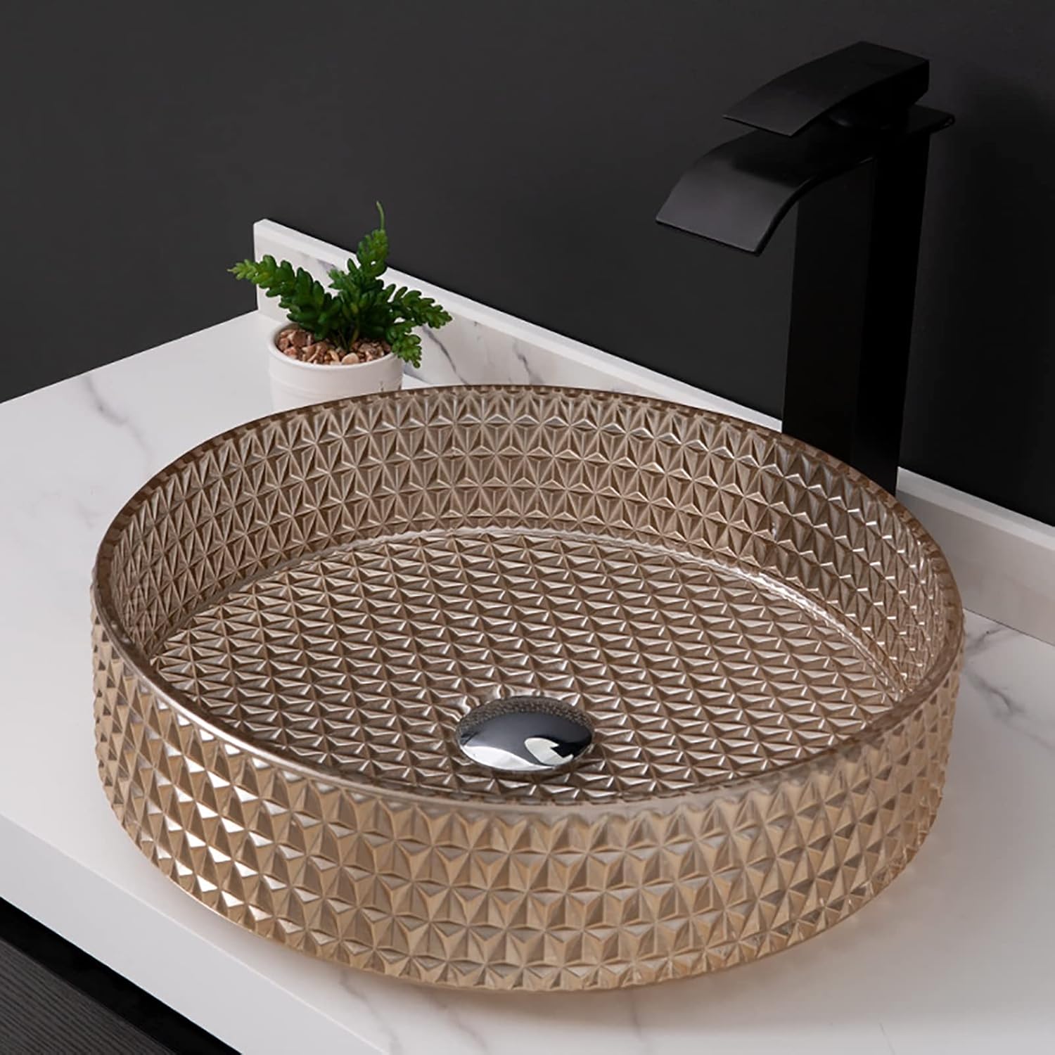 Glass Vessel Sink Cylindrical Bathroom Vessel Sink Complexion Artistic Vessel Bowl Sink Countertop Vanity Vessel Sink with Pop Up Drain, Mounting Ring, 400×400×105mm,Single Sink