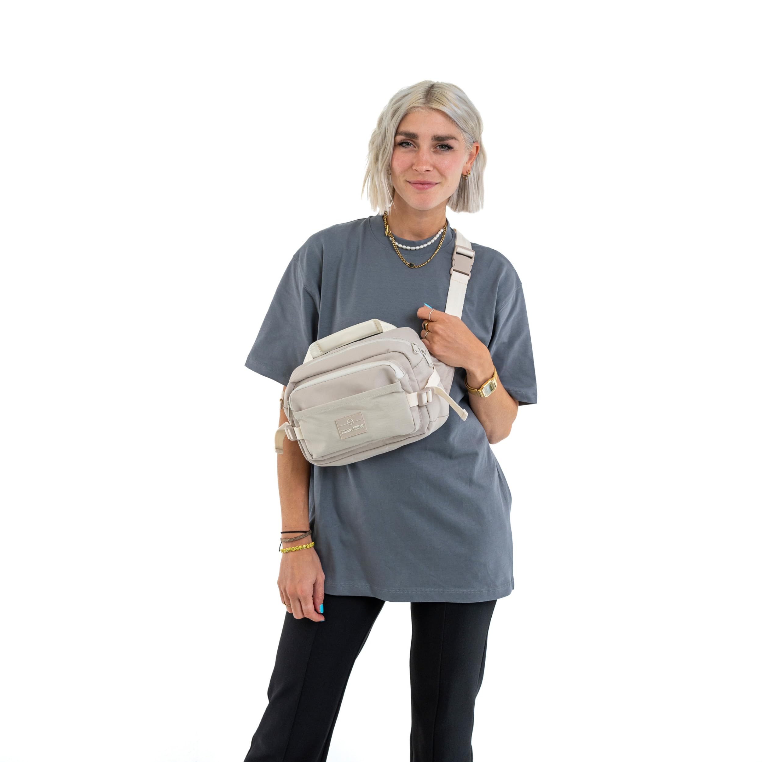 Johnny Urban Marsupio Uomo Donna Beige - Travis - Ampio borsone per escursioni e viaggi all'aperto - Airmesh traspirante e tracolla regolabile - Accessori per zaini da viaggio