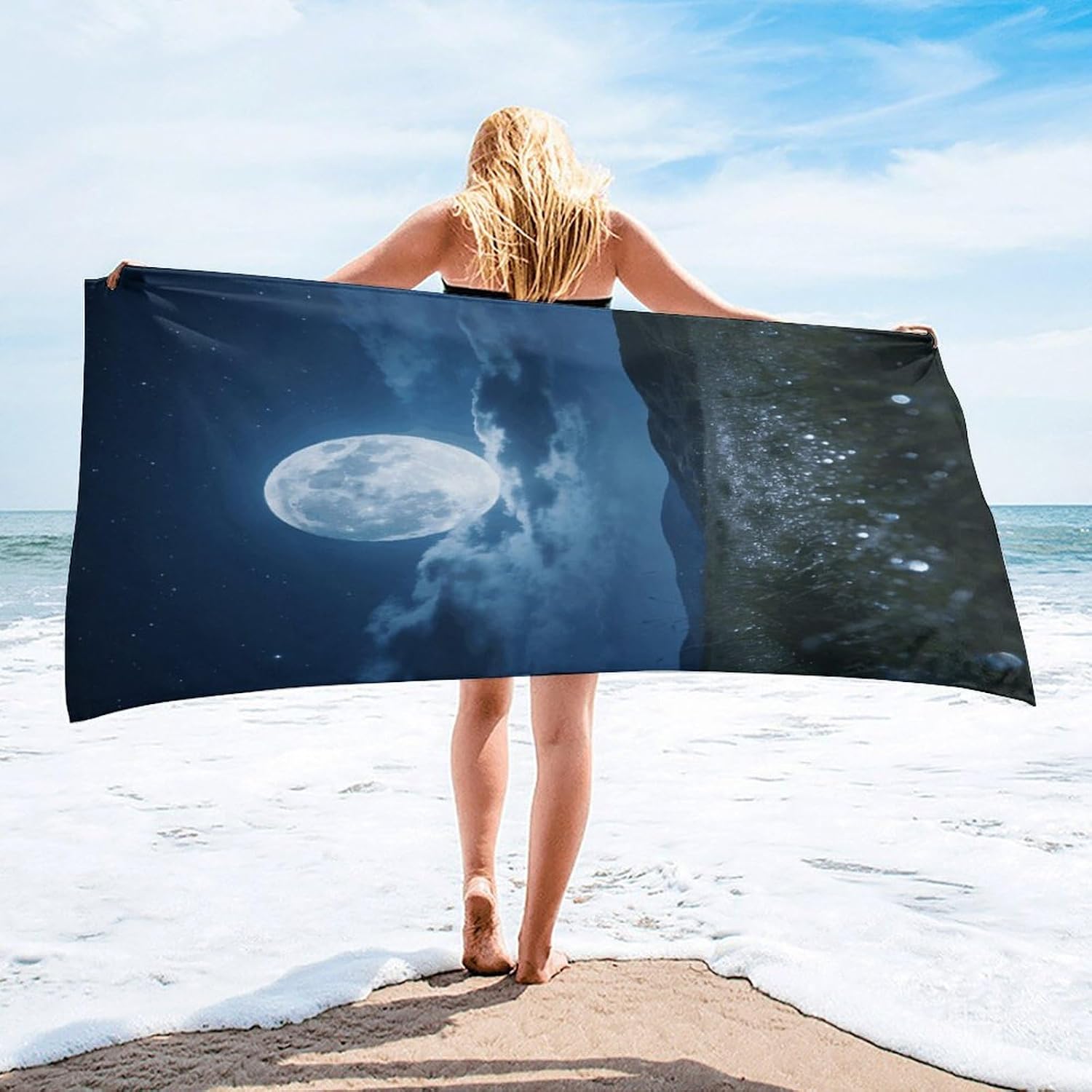 Moon Night Bath Towel, Highly Absorbent & Quick Drying Beach Towel, Compact & Lightweight Pool Towel for Bathroom, Beach, Pool, Gym, Spa, and Hotel Use