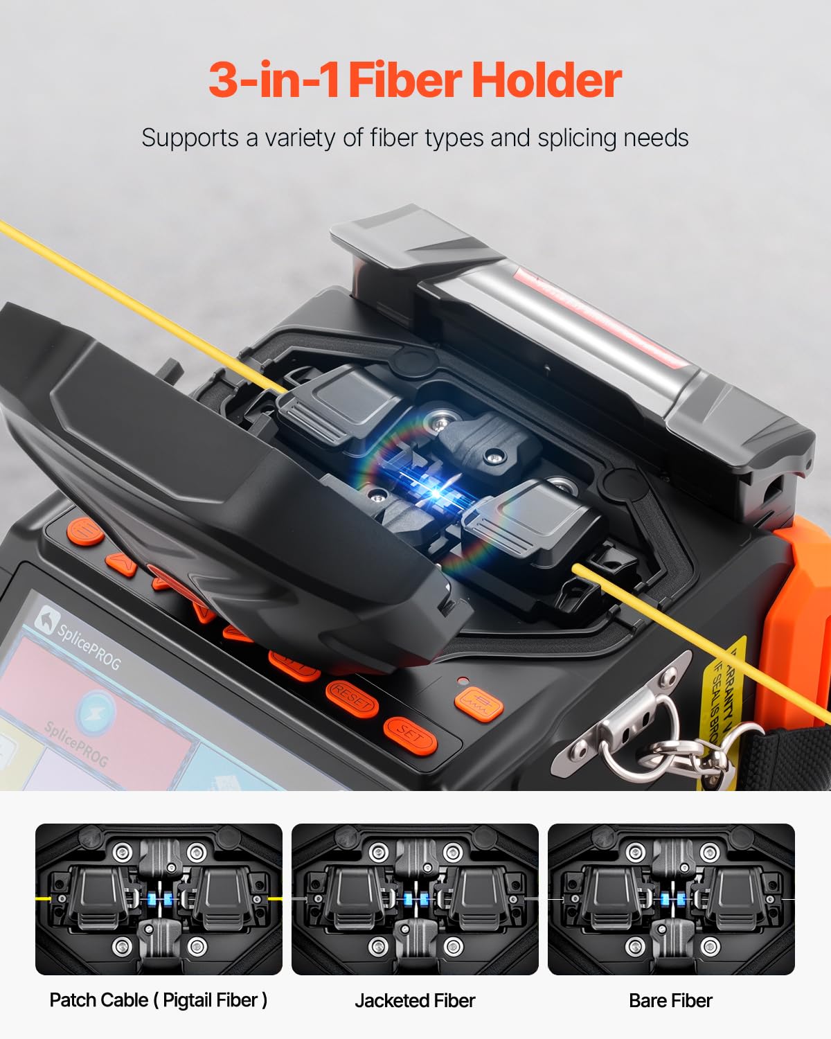 VEVOR Empalmador de Fibra Óptica 6 Motores, Alineación Núcleo Revestimiento, 6 s, Calentamiento 13 s, Pantalla Táctil 128 mm, Batería 7800 mAh