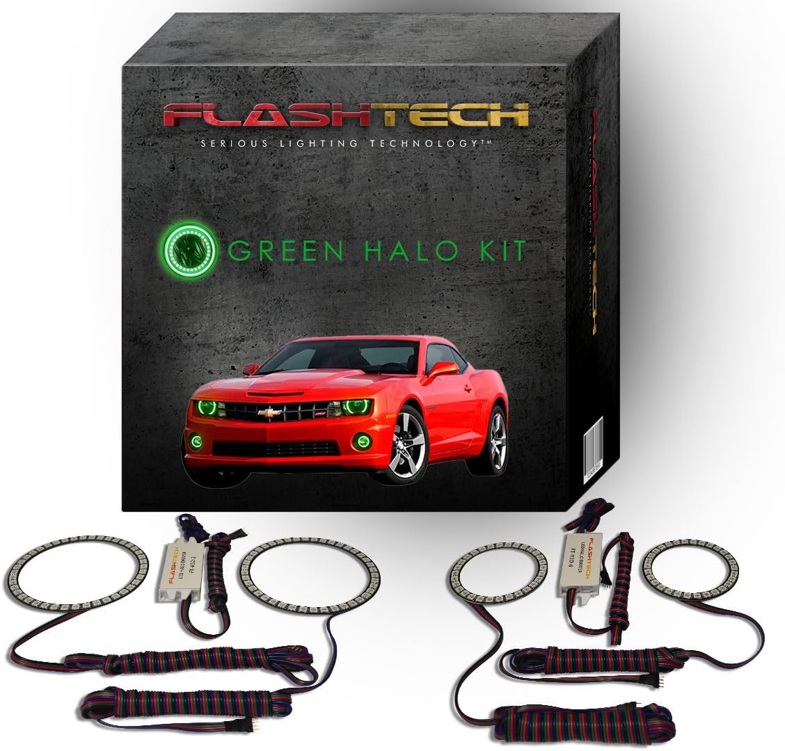 Amazon.com: Flashtech Bright Green LED Halo Ring Headlight and Fog ...