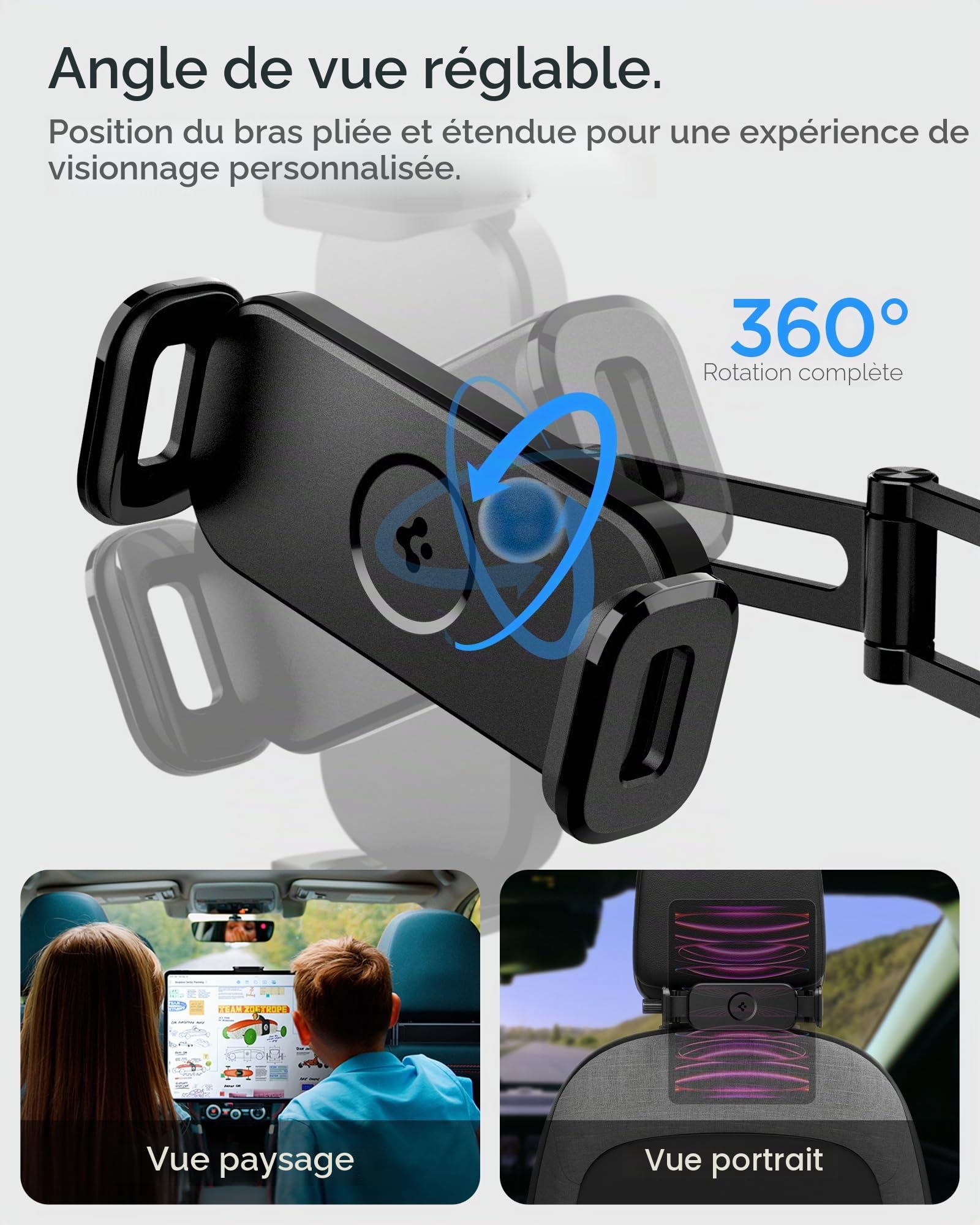 Spigen Support Tablette Voiture pour Appuie-tête, Support de Siège de Voiture Extensiblepour iPad Pro Air Mini M2 M3 M4 M5, Galaxy Tab, Surface Pro etc (4,7-12,9 Pouces)