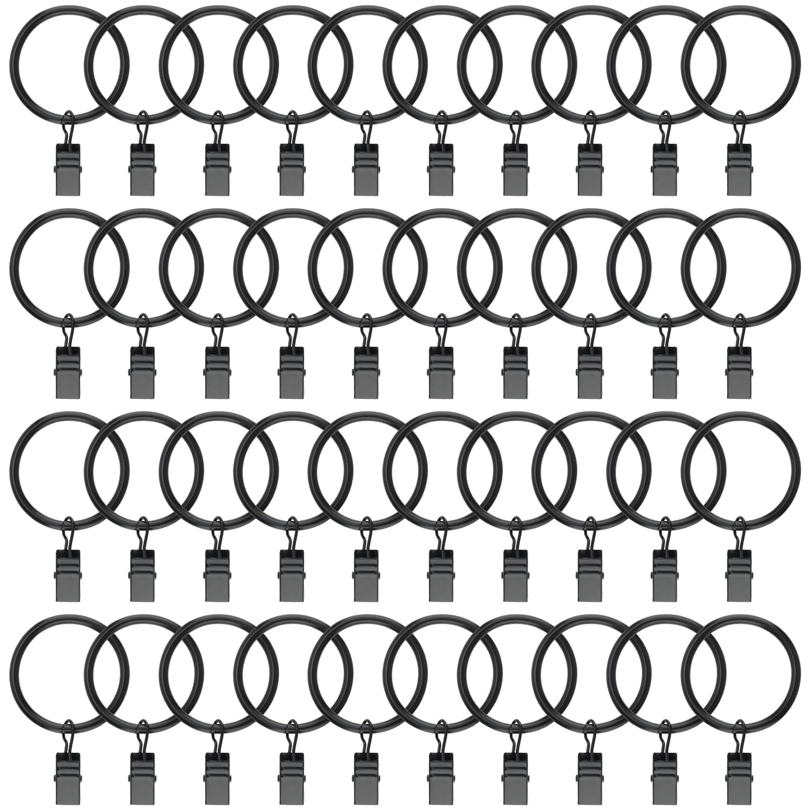 40 Anelli Per Tende Con Clip Da 38 mm, Clip Con Anello In Metallo Nero Per Tende Da Doccia, Finestre E Aste, Antiruggine
