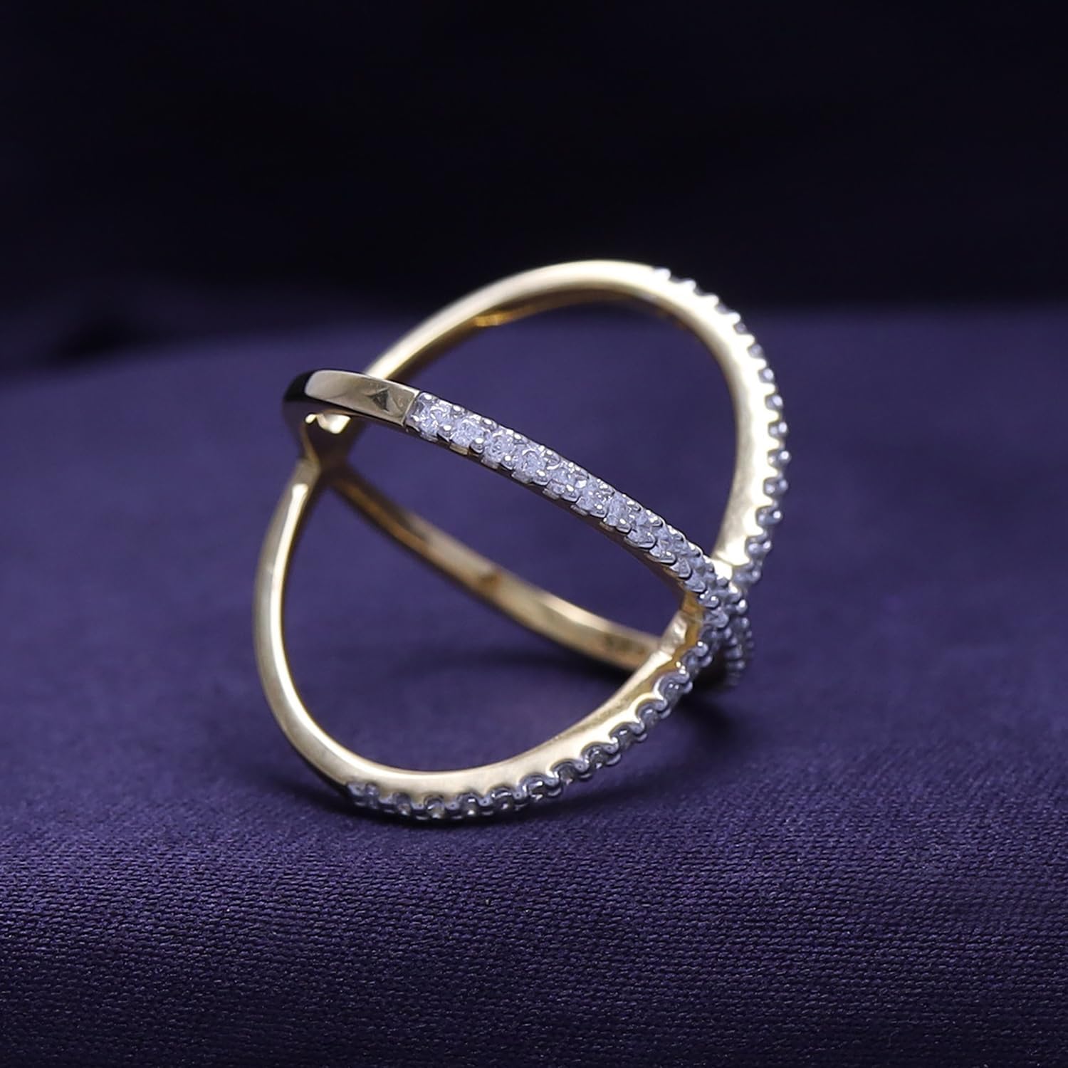 AFFY Round Shape White Cubic Zirconia Criss Cross X Ring in 14k Gold Over Sterling Silver