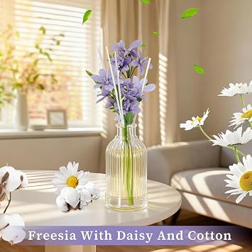 Reed Diffuser 200ml, Freesia Scented Oil Diffuser with 6 Sticks