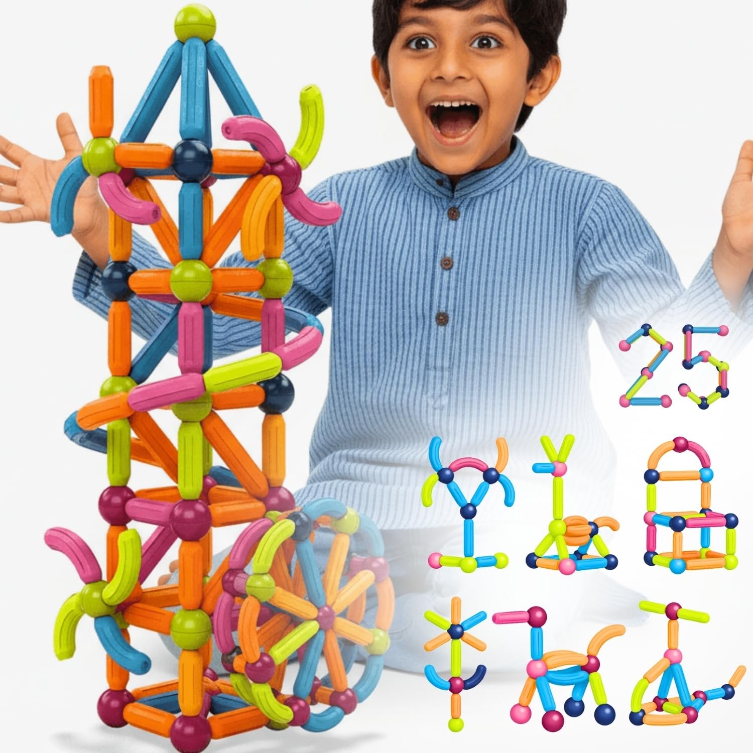 Toy Imagine Magnetic Building Blocks for Kids 3D Construction & Magnet Building Toys for Kids Safe Magnetic Blocks for Toddlers, Boys & Girls Educational Blocks & Magnet Toys (25pcs)-image-39