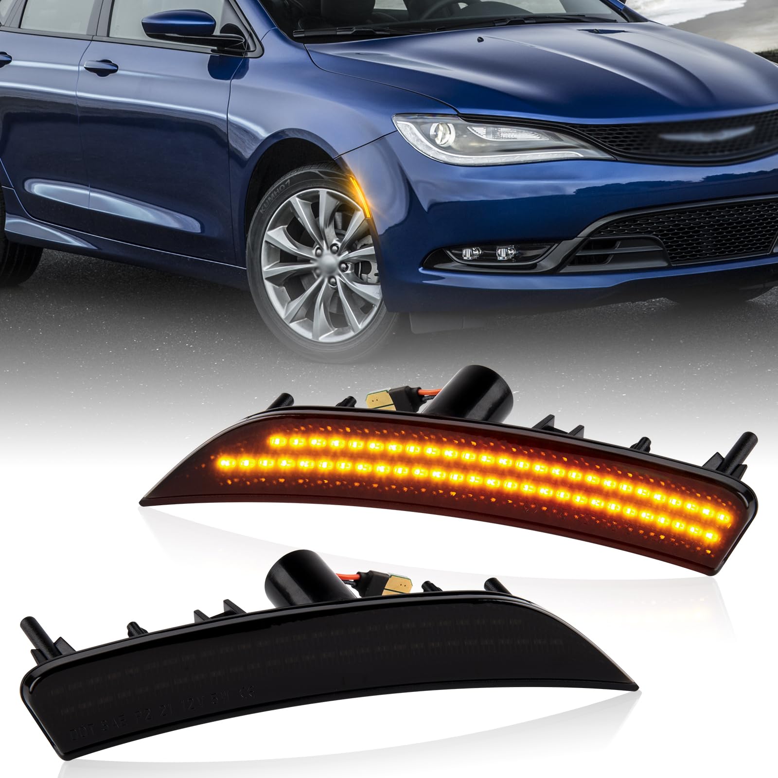 Gempro LED Side Marker Lights for 2015-2017 Chrysler 200 Bumper Marker Parking Lamps Smoked Len, 2PCS (Front Bumper)