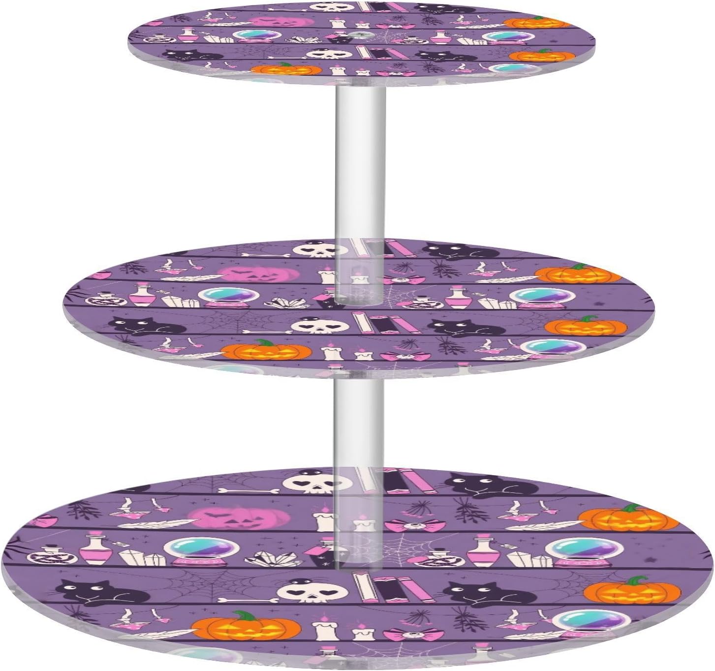 Cat Pumpkin Skull 3 Tier Acrylic Cupcake Stand, Cupcake Stand for 34 Cupcakes for Weddings, Christmas,Holidays,Parties,Birthday,Printed Cupcake Tower 23300133