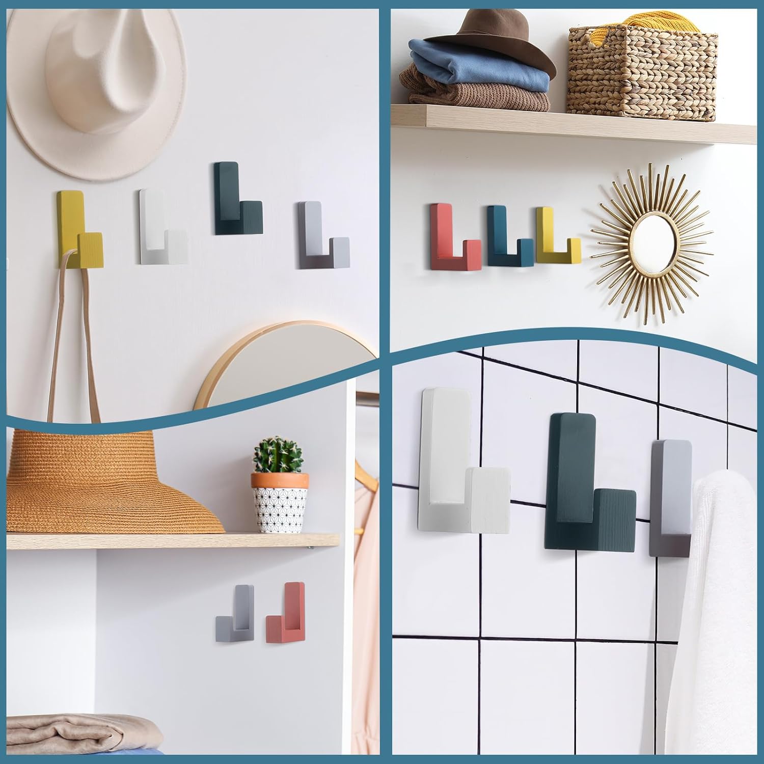 6 Pack Cute Kids Coat Wall Hooks Wooden Adhesive Decorative Colorful Wall Mounted Hangers Backpack Hooks for Hanging Keys Towel Clothes Bathroom Organization(Colorful) - Image 6