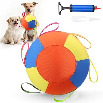 AIERSA Herding Ball for Dogs,9.85 in Tug of War Dog Toy with Handles for Outdoor Play,Dog Soccer Ball Toy&Training Toy Balls for Australian Shepherd,Interactive Toy Balls for Small&Medium Dogs