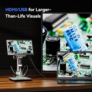 TOMLOV DM201 Max Digital Microscope, 25MP HDMI Microscope with 7 IPS Screen, Lower Transmittance Light, Full Coin Microscope, Soldering Microscope, 10 Stand, PC/TV Compatible, 32GB