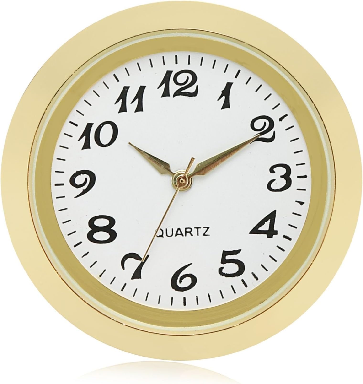 ShoppeWatchMini Clock Insert 1 7/16" (35mm) Quartz Movement | Miniature Face Clock Insert | Round Fit Up White Dial Gold Tone Bezel Arabic Numerals CK094GD