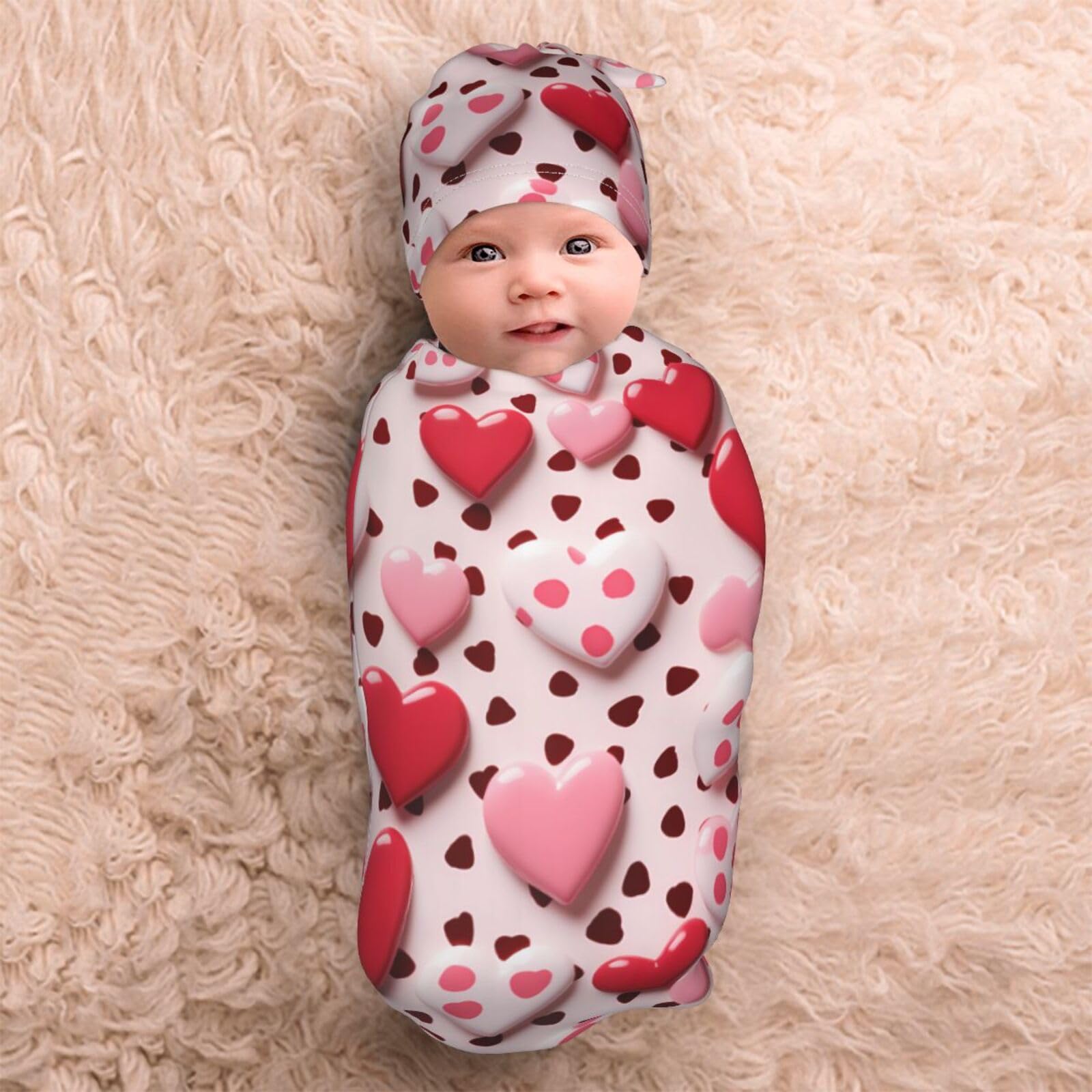 3d Cuore Swaddle Coperta E Cappello Set Per Neonati Avvolgere Accogliente Per Neonati Bambino Comfort 29x53 cm