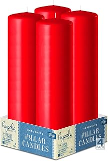 Hyoola Red Pillar Candles 2x9 Inch - 4 Pack Unscented Pillar Candles - European Made