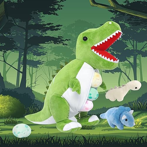 Miniatura 6 de corgi butt Peluche de dinosaurio de 23.6 pulgadas con 3 lindos animales de peluche de dinosaurio bebé dentro de su barriga con cremallera, regalo