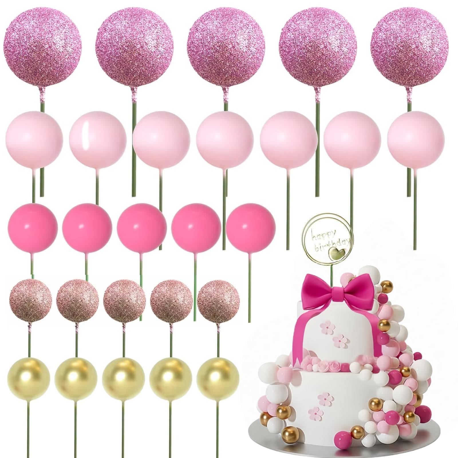 Bolas Cake Topper,50 Piezas Decoración Tarta de Bola,Mini Globos Cake Toppers,Decoracion de Pastel Bola para Bodas,Fiestas,Cumpleaños