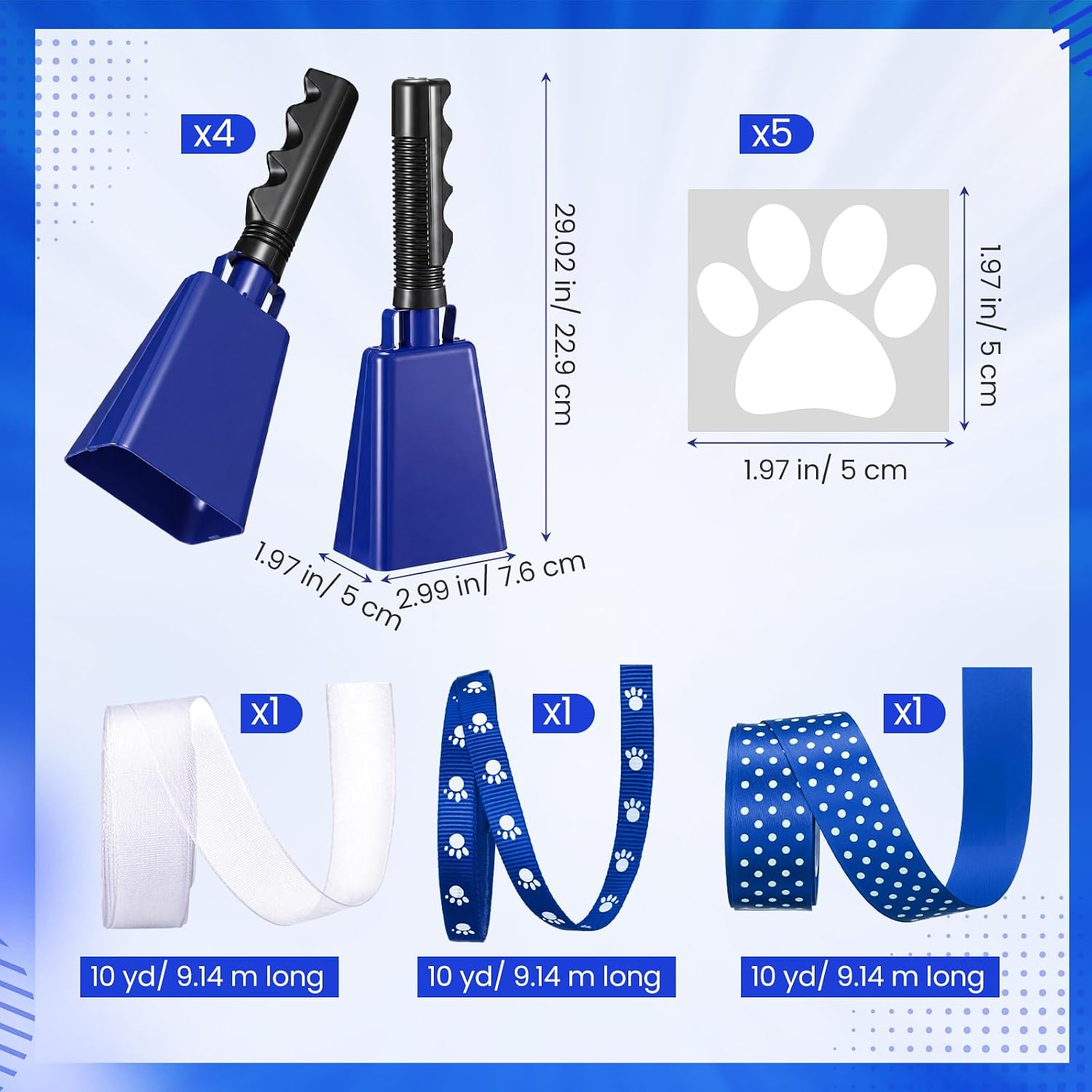4 Pack 9 Inch Metal Cowbells with Handle DIY Loud Noise Makers for Party Accessory Cheerleading Centerpiece Decor for School Cheers Sports Match Game Outdoor Activities