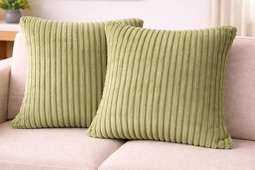 AWARD VELVETS Premium Faux Rabbit Fur Plush Luxury Soft Fluffy Striped Decorative Throw Pillow/Cushion Covers for Sofa, Couch, Living Room - (Olive Green, 24 x 24 inch) Set of 1