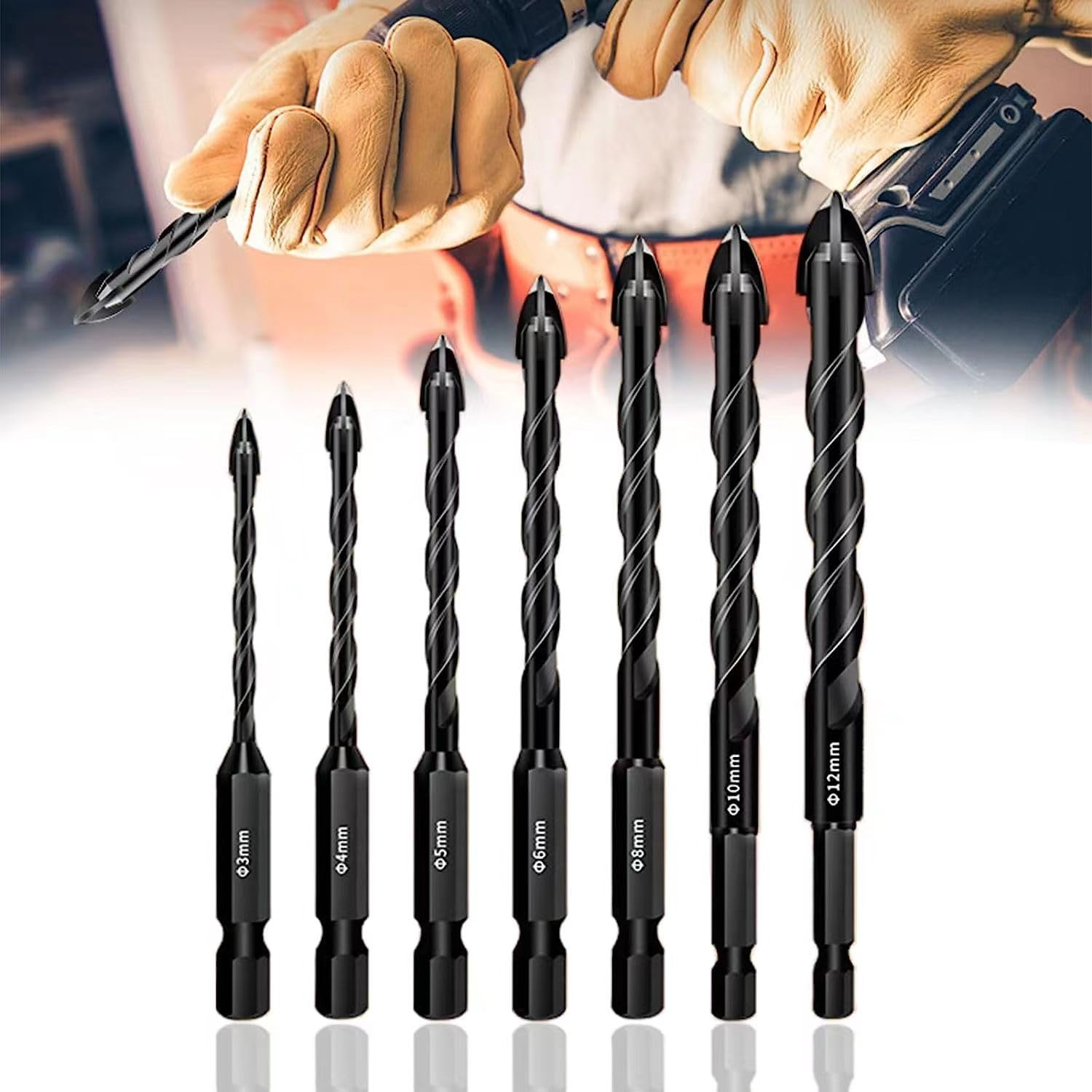 4Edge Cross Drill Bit Set 7pcs, Masonry Drill Bits Set, MultiFunction