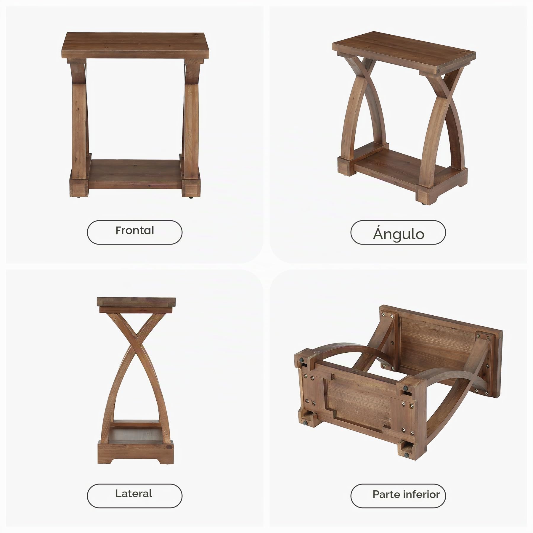 Mesita de Salón de Madera Maciza, Mesa Auxiliar de 2 Niveles con Estante de Almacenamiento, Mesita de Noche Delgada de Madera para Sofá, Sala de Estar, Dormitorio, Espacio Pequeño