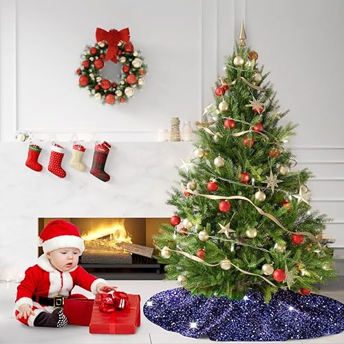 Miniatura 29 de MODFUNS Falda roja para árbol de Navidad de 46 pulgadas, falda grande para árbol de Navidad, con lentejuelas, falda bordada, lujosa alfombra redonda