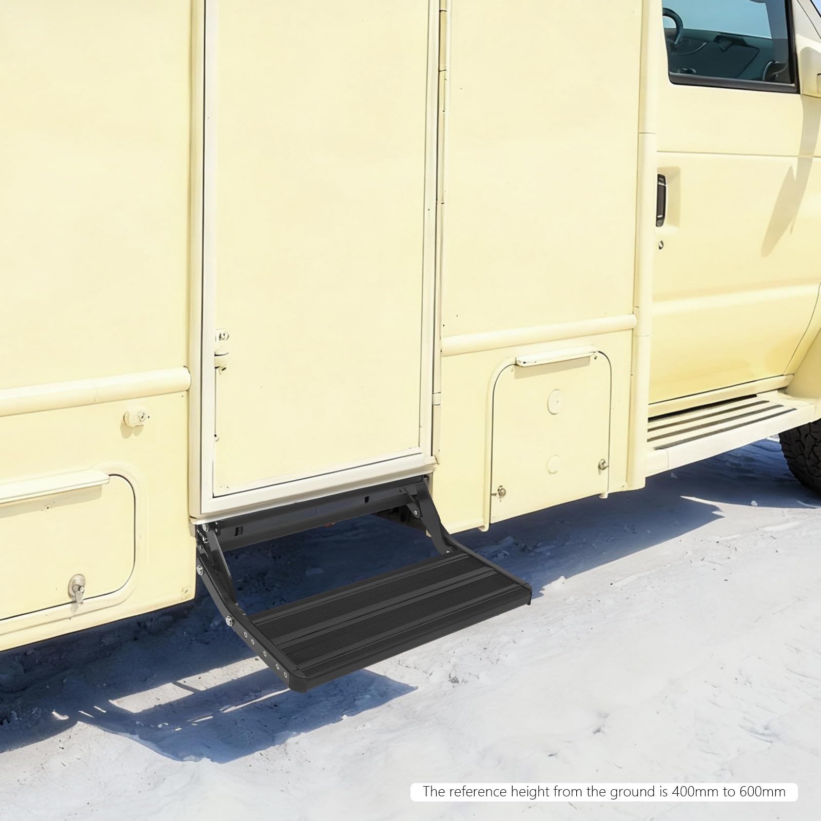 1 gradino per roulotte, pieghevole, manuale, portata 200 kg, antiscivolo, per camper, camper, colore nero