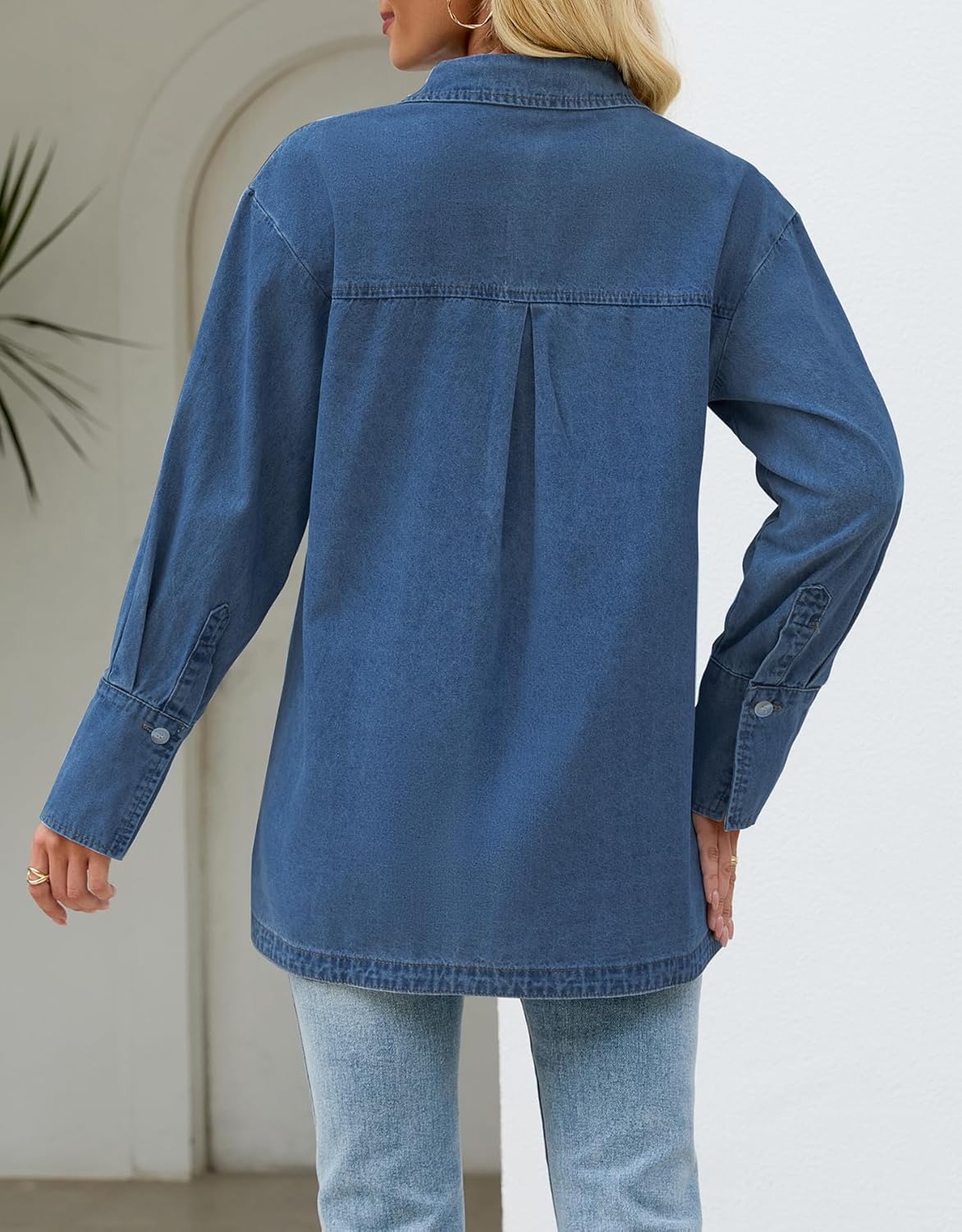 Kedera Womens Button Down Denim Shirts Casual Long Sleeve Jean Shacket Jacket Oversized Chambray Blouse Top - Image 2