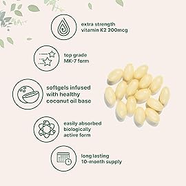 Micro Ingredients Vitamin K2 MK-7 Supplement, 200 mcg Per Serving, 300 Coconut Oil Softgles | Easily Absorbed, Active Menaquinone Form | Immune, Joint, & Heart Support | Non-GMO