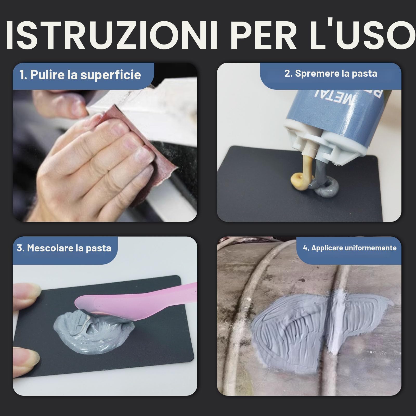 Colla per Metallo, 160 g, 2 Componenti, in Resina Epossidica, Extra Forte, per l'Incollaggio di Metallo, Acciaio Inossidabile, Legno, Ceramica, per la Riparazione, Ghisa