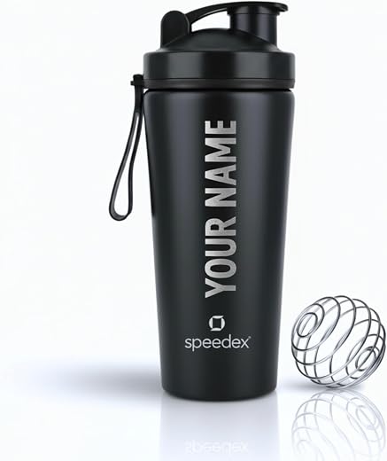 Speedex YouFit Customized Stainless Steel Gym Shaker Bottle 750ml with Mixing Ball, Leakproof Flip Cap, Wide Mouth, Measur...