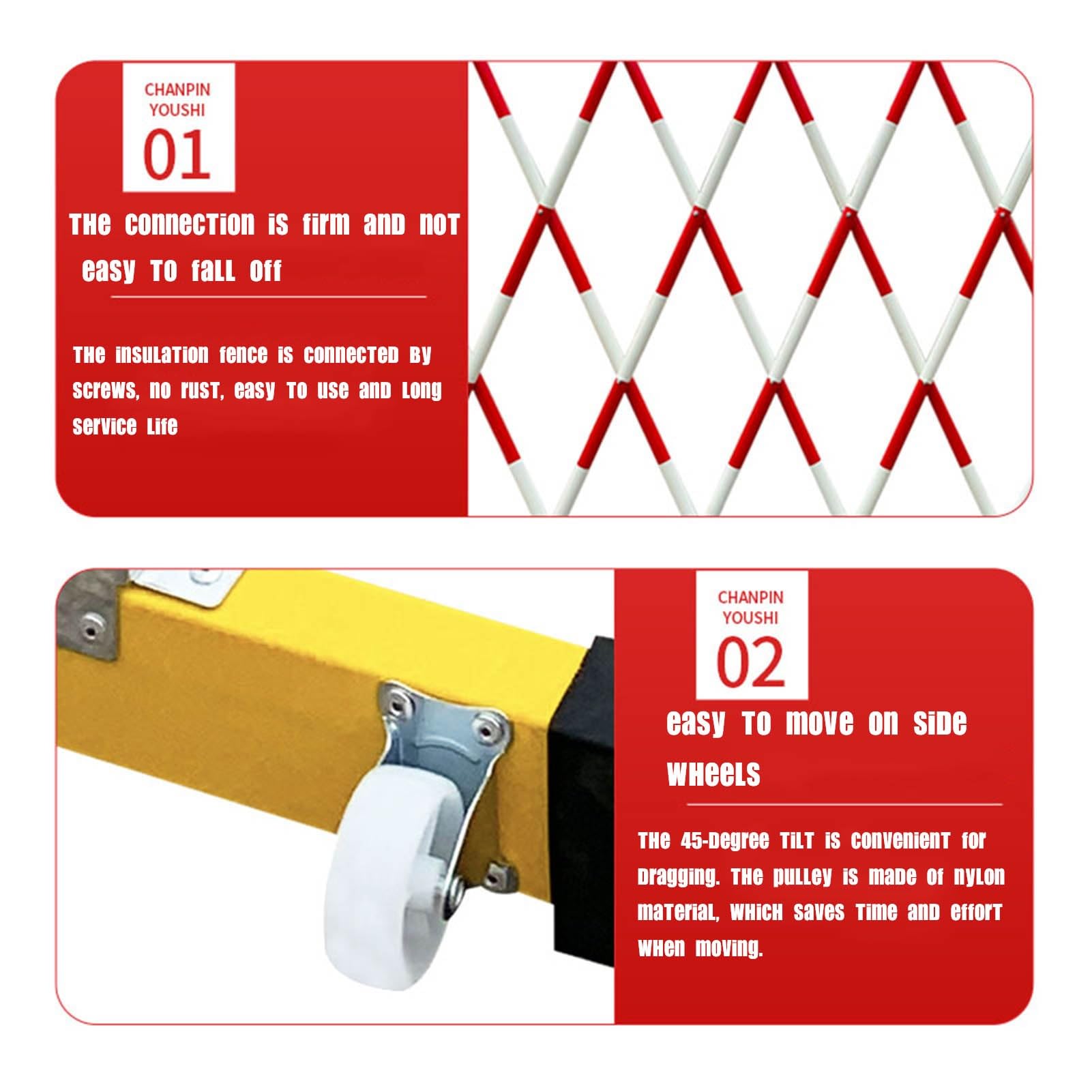 Generisch Ausziehbare industrielle Metallbarriere, mobiles Aluminium-Gartentor auf Rollen für Verkehrsregelung und Baustellen, Farbe: Rot, 120 cm hoch x 400 cm lang