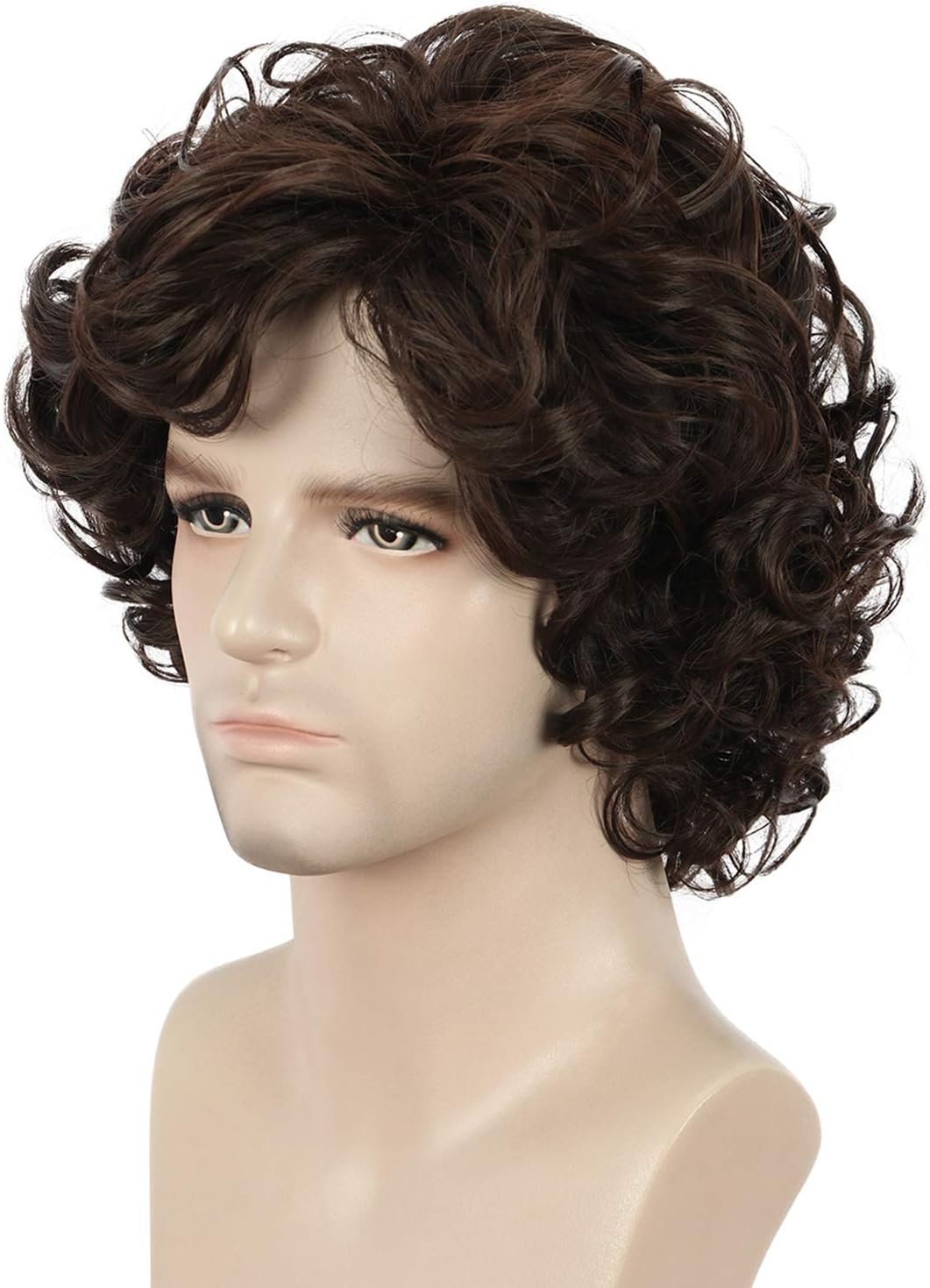 Mens Short Curly Brown Wig Anime Cosplay Wigs Halloween Cosplay Costume Hair Wig