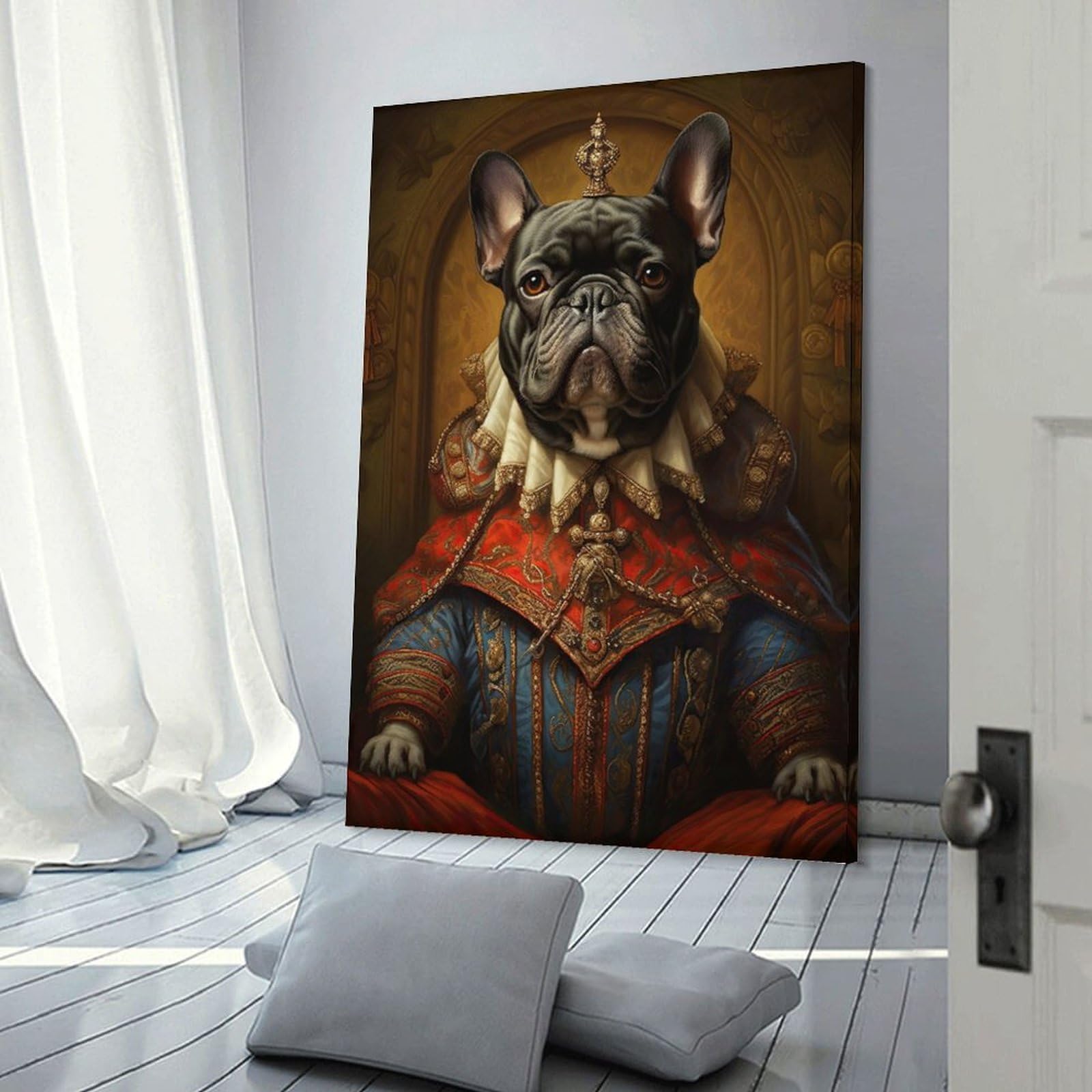 Junmoney Frame-Style-6-1 Royal French Bulldog Art Print Decorative Wall Artwork 08X12inch(20X30cm), For Front Hall, Corridor Or Welcome Spaces, Decorative Wall Art For Narrow Spaces