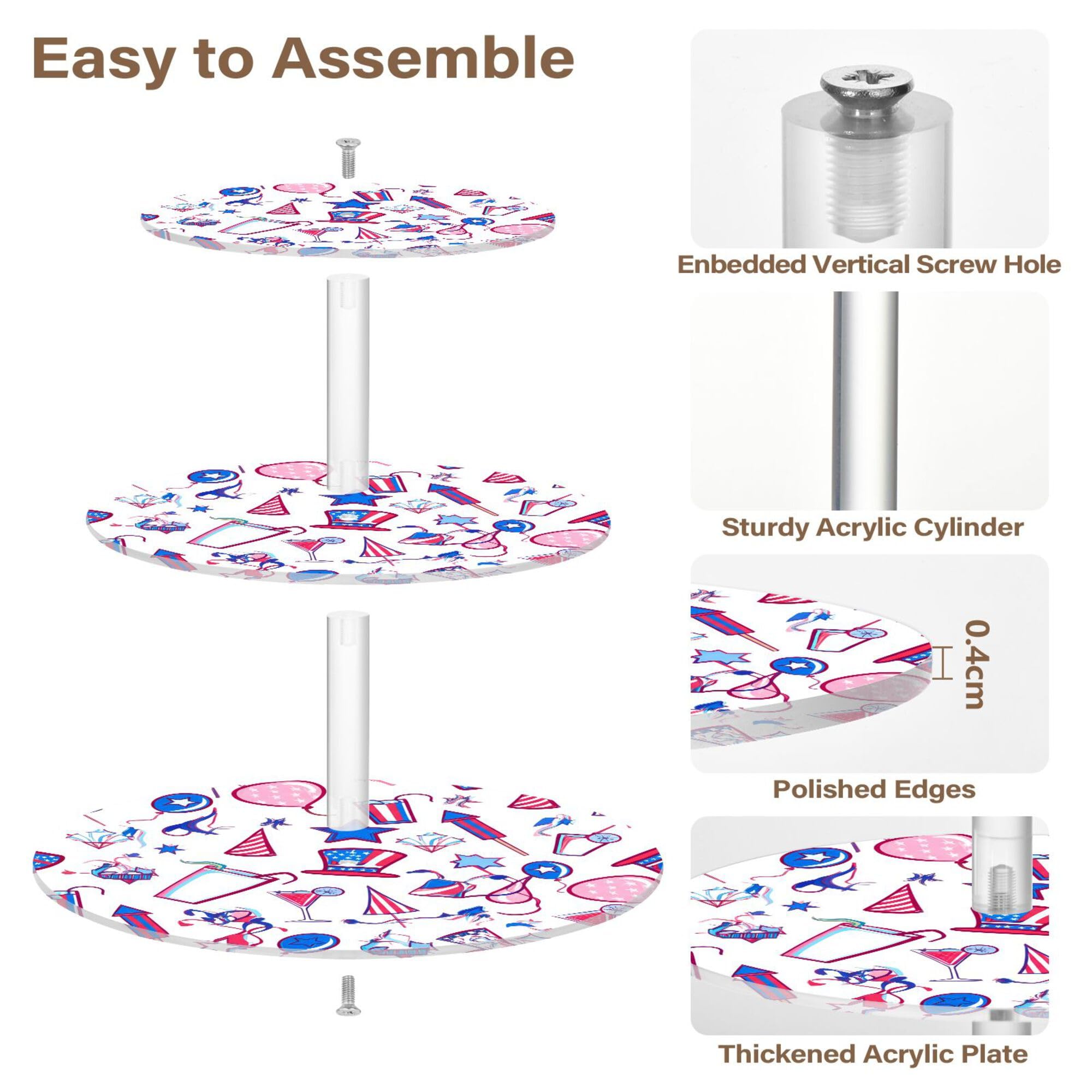 PYBUG Independence Day 3 Tier Acrylic Cupcake Stands Tower,Dessert Table Display Set for Tea Party,Wedding,Birthday, Baby Shower