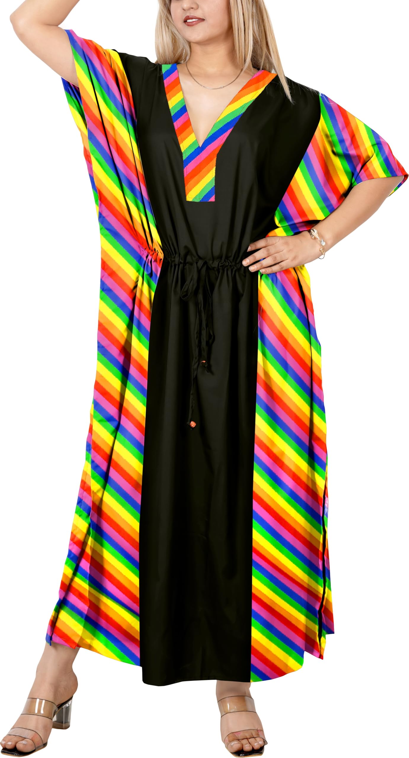 LA Leela Women's African Plus Size Dashiki Caftan Long Dress - Vibrant Red Blossom Print (2X-3X) - View #4