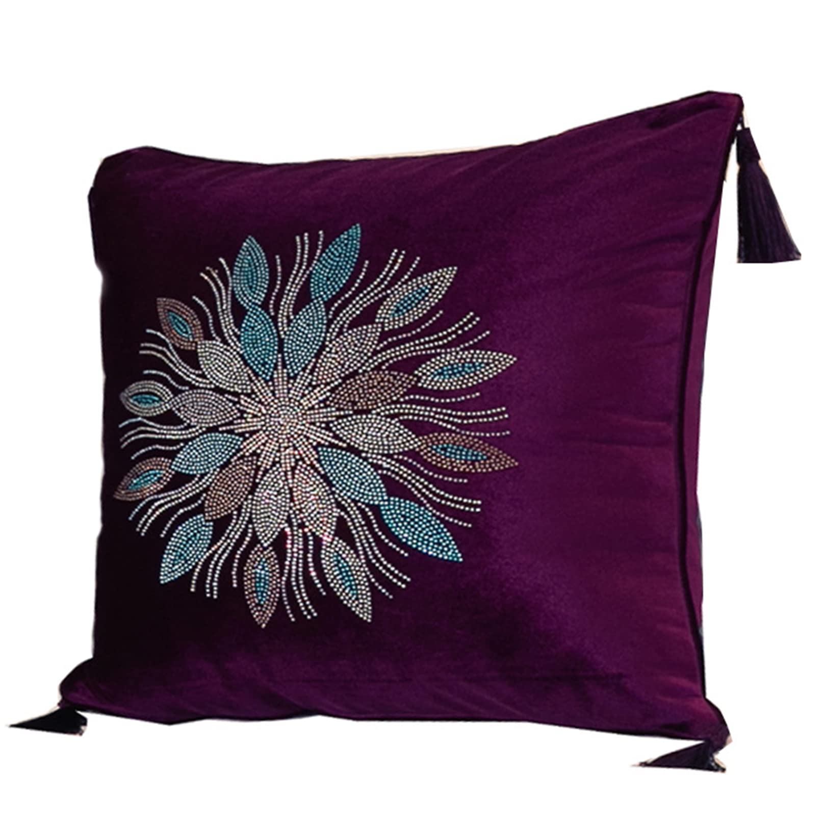 Housse de coussin en velours violet de luxe avec strass élégants pour un canapé chic 45x45