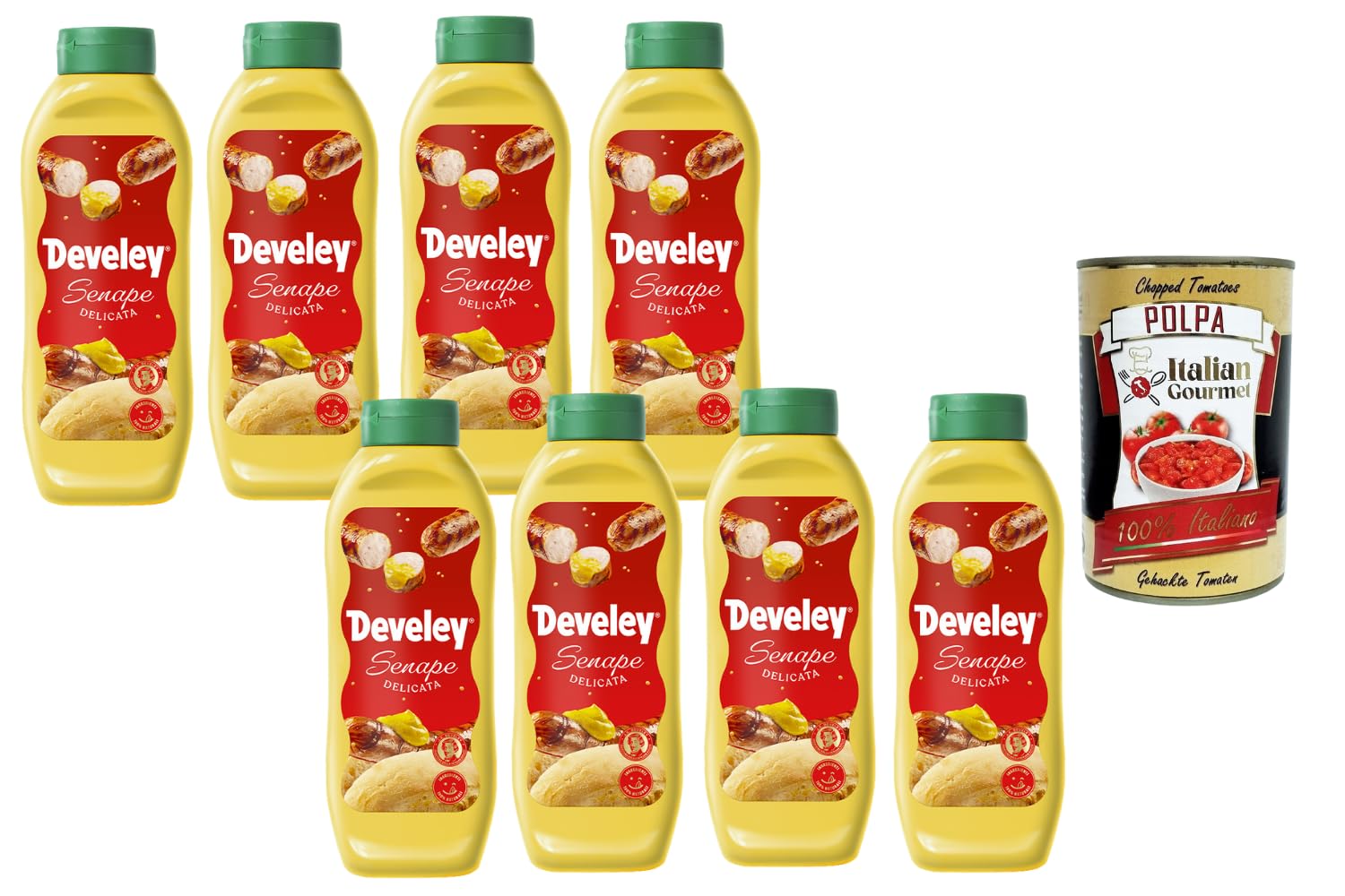 Italian Gourmet Senape Delicata 8×875 ml – Milde Tafelsenf Sauce für Würstchen, Fleisch, Sandwiches & Burger, cremig & feinwürzig, Großpackung für Grill & Gastronomie + Italian Gourmet Polpa