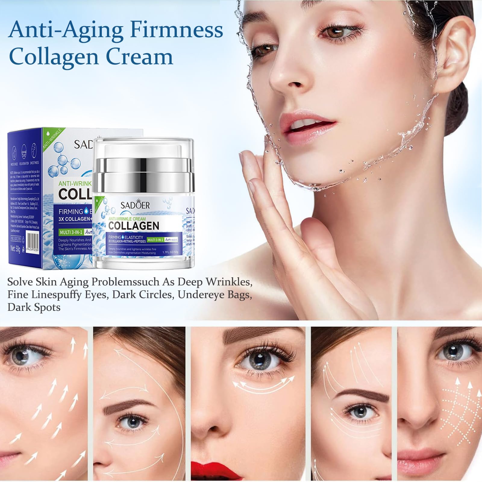 Collagen Anti Wrinkle Face Cream With Retinol,Peptides-Anti Aging Face Cream For Mature Skin,Face Moisturiser Reduce Fine Lines Lifting And Firming Cream Facial Care - Image 4
